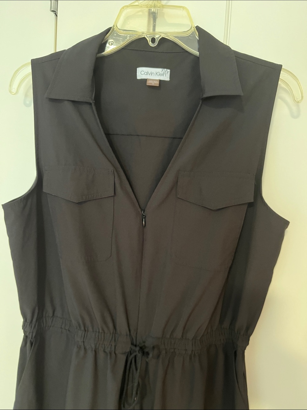 Calvin Klein black sleeveless wide leg romper with pockets 10
